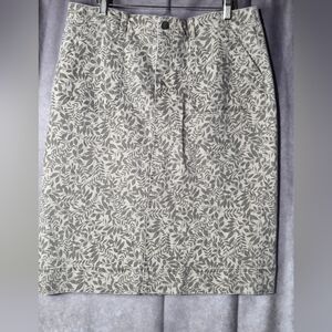 Christopher & Banks Wms Sz 14 Denim Pencil Skirt Leaves Tan Olive Cottagecore